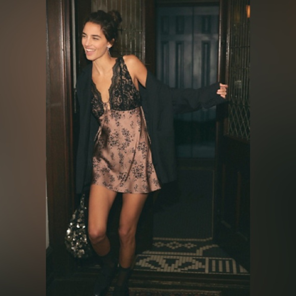 Free People Black Lace and Pink Chemise